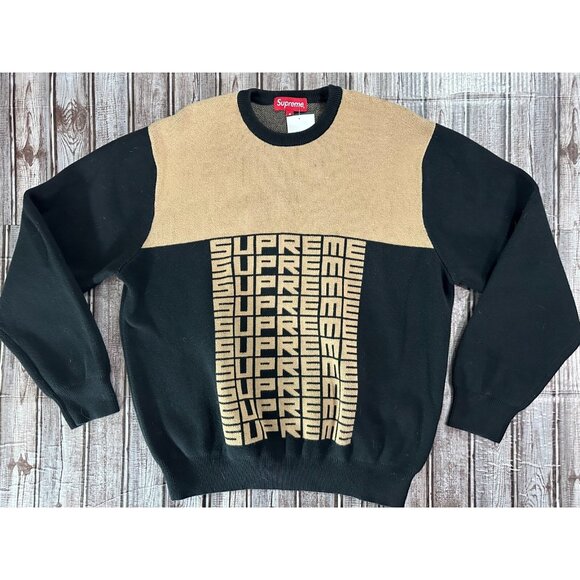 Supreme Sweaters - Supreme Logo Repeat Sweater color Black Brown Size M 2018